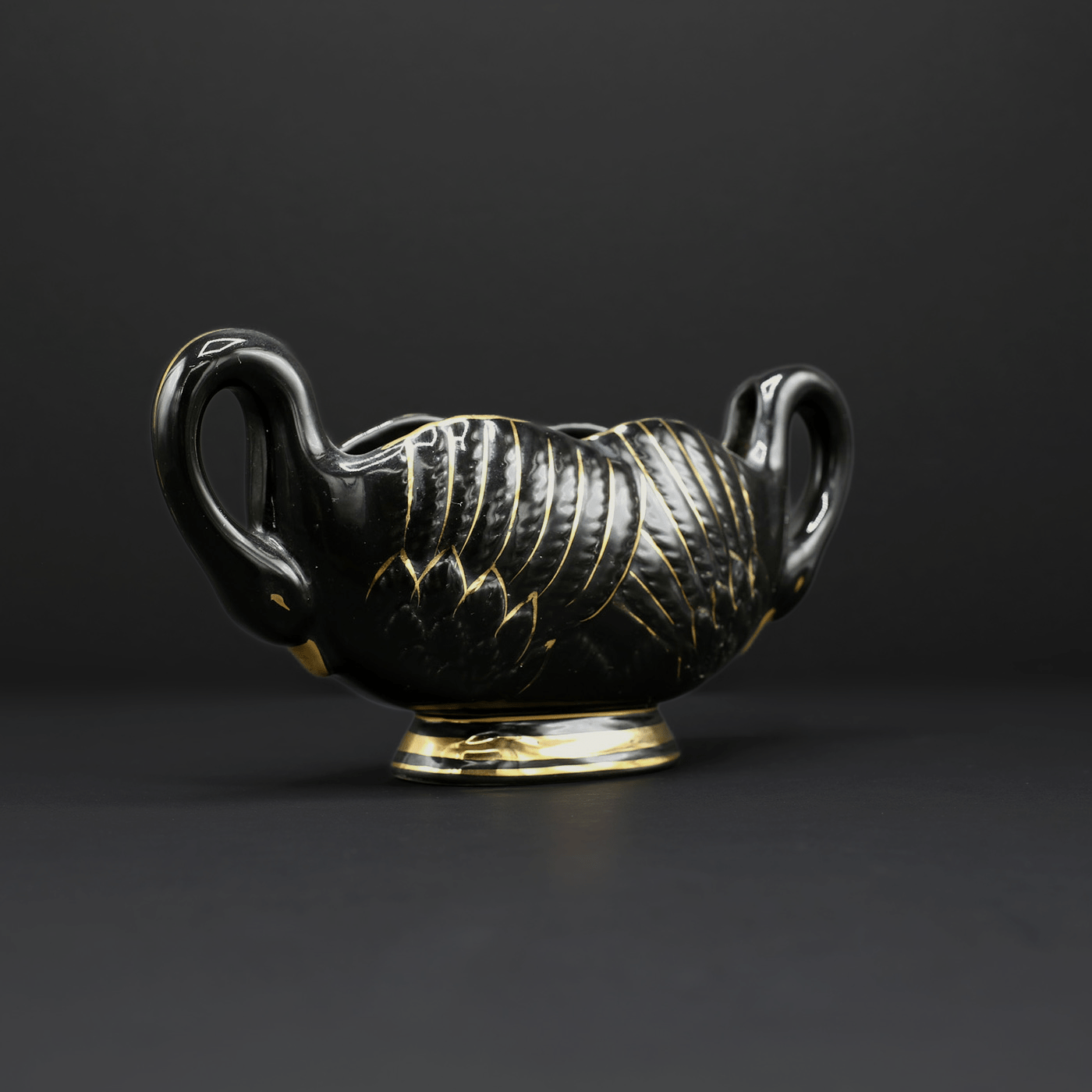 Black and Gold Double Swan Vase - FLORA BLACK