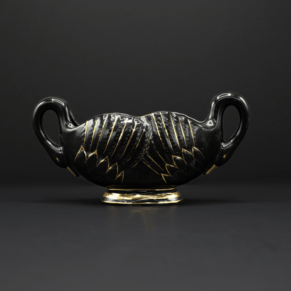 Black and Gold Double Swan Vase - FLORA BLACK