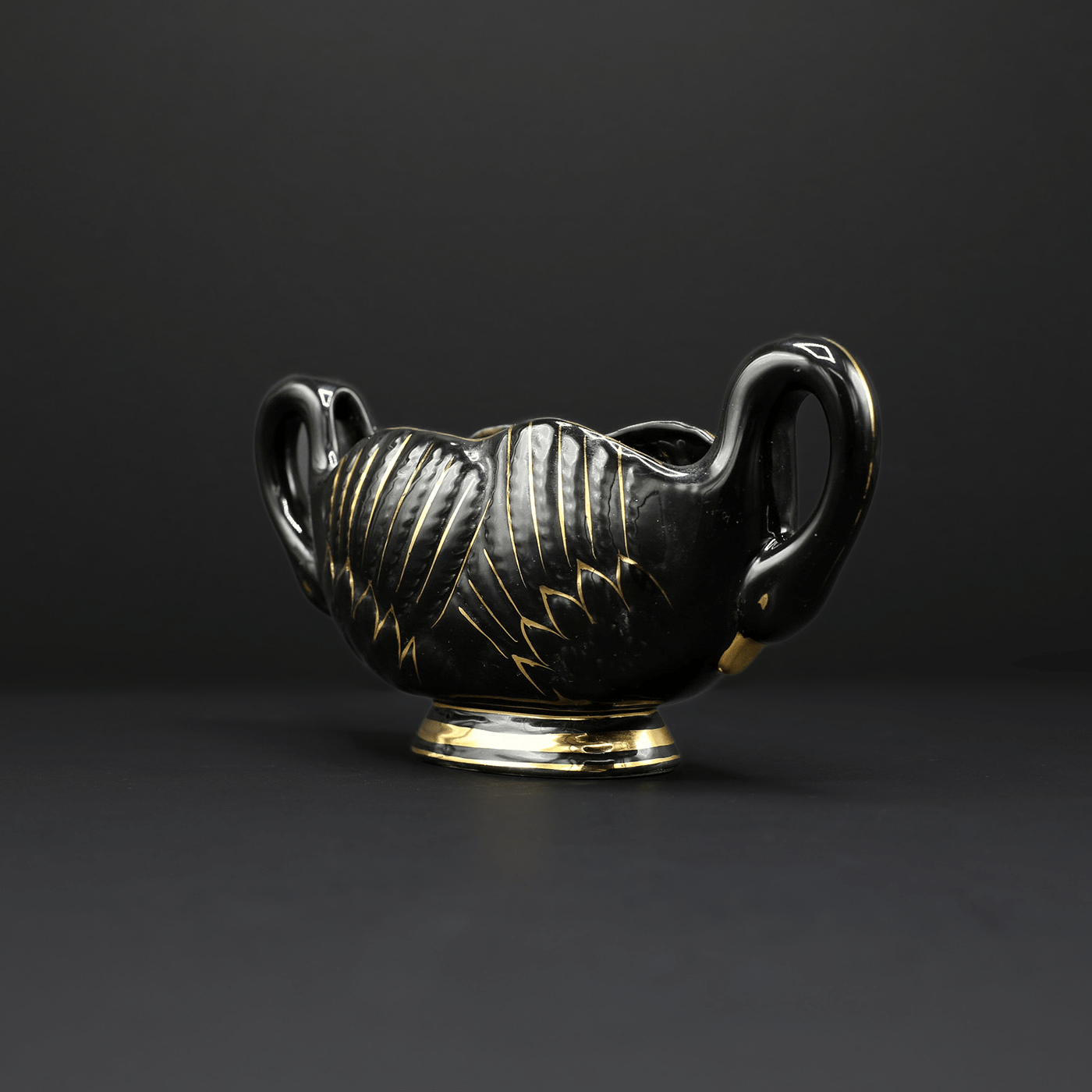 Black and Gold Double Swan Vase - FLORA BLACK