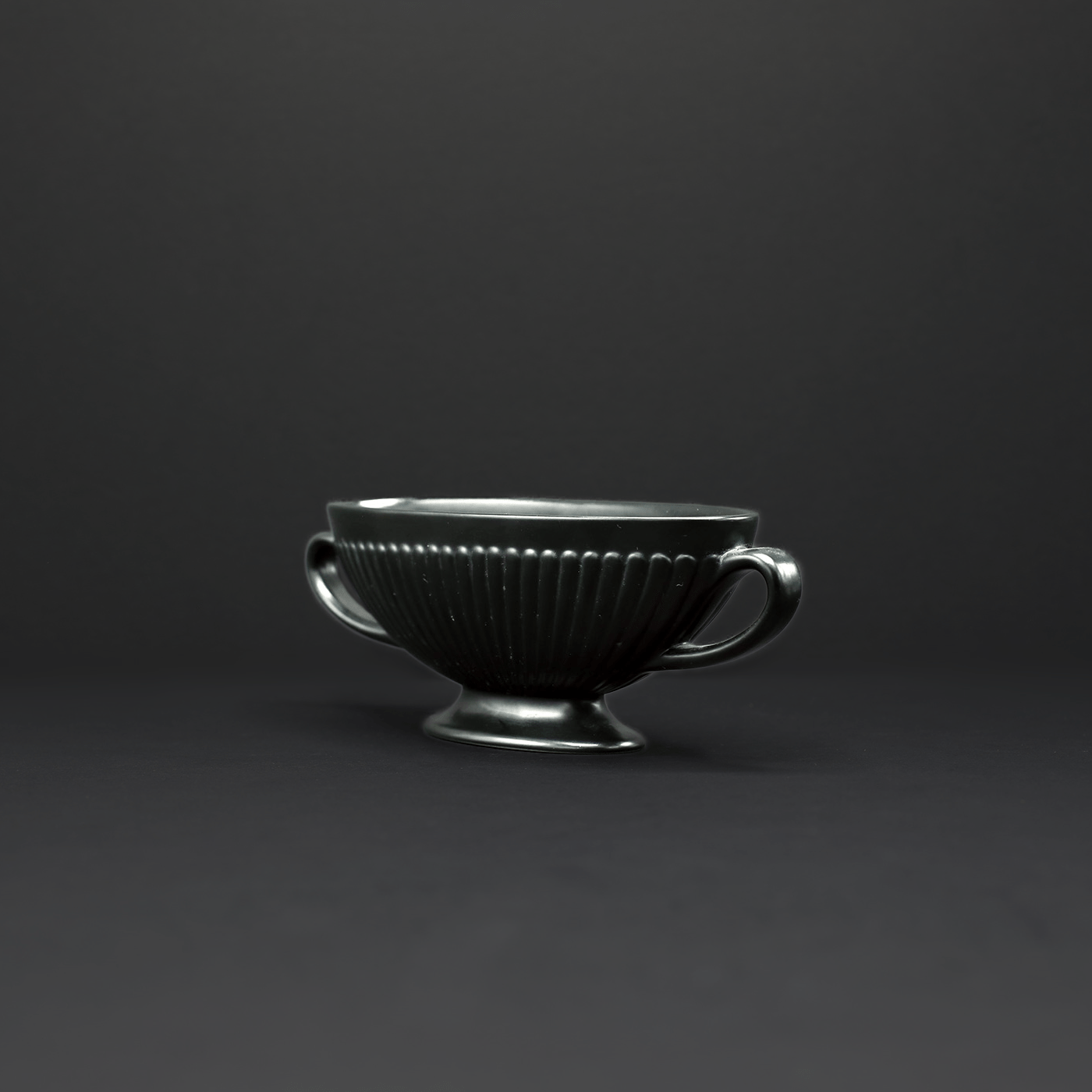 Classical Small Twin Handled Ravenstone Vase - FLORA BLACK