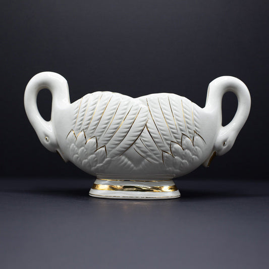 Double Swan Mantle Vase - FLORA BLACK