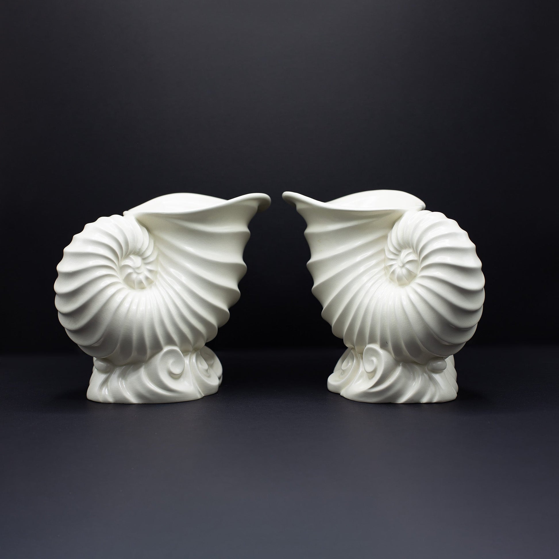 Pair Of Large White Shell Vases - FLORA BLACK